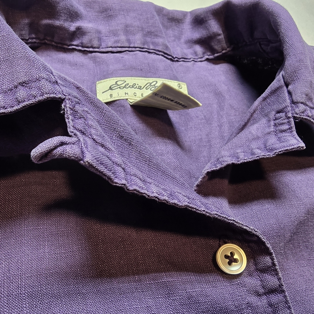 100% Linen Button Shirt Purple Women Medium Eddie Bauer